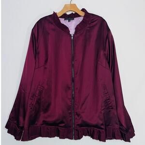 Lane Bryant Ruffle Trim Satin Bomber Jacket - Women's Size 26/28 - In Purple